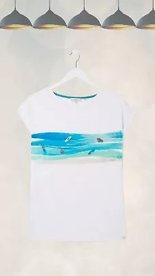 Ex Ex Fat Face Women’s Short Sleeve Surf Graphic T-Shirt In Ivory • £17.95