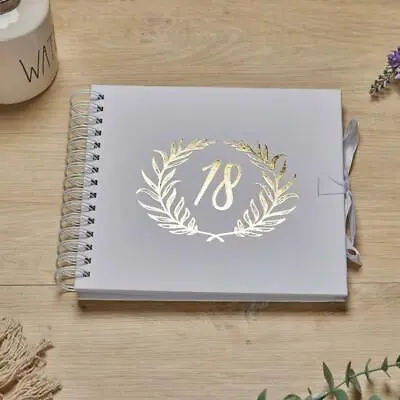 18th Birthday White Scrapbook Photo Album With Gold Script Laurel Wreath • £14.99