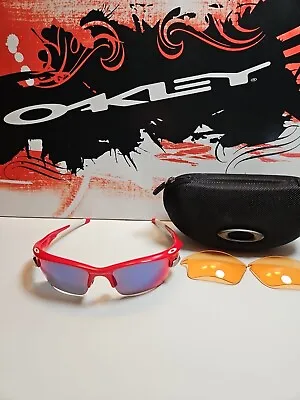 Oakley Fast Jacket Red W/ Positive Red Iridium XL /Case & Spare Persimmon Lenses • $135