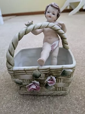 Vintage Norleans Japan Cherub In A Flower Basket Figurine Refer To Description • $12.80