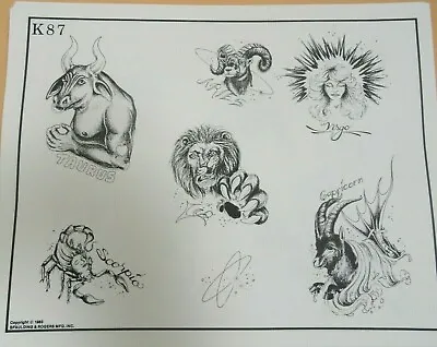 Vintage 1982 RARE Spaulding & Rogers Tattoo Flash Sheet K87 Zodiac Signs Aries • $12.49