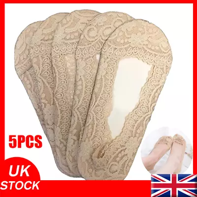 5PCS Anti-slip Women Footsies Skin Shoe Liners Invisible Thin Lace Socks Sheer • £4.39