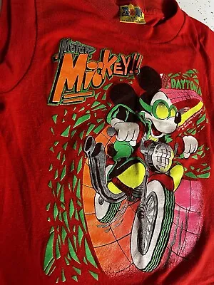 VINTAGE Motor MICKEY MOUSE SHIRT Red Tank Kids 1980s Neon Near Mint Disney Raare • $100