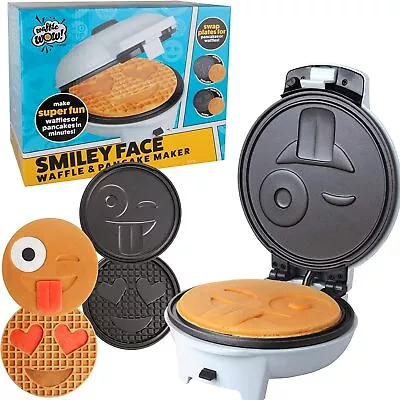 Smiley Face Waffler & Pancake Maker W 2 Interchangeable 8  Plates Non-stick • $49.48