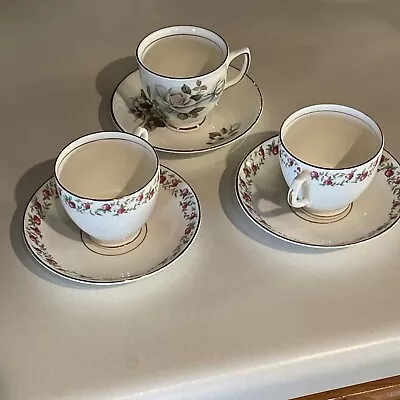 Vintage Lot Of Three - Duchess Bone China  Floral Cups & Saucers England • $15