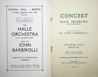 2 X John Barbirolli Concert Programmes 1948 1951 Halle Orchestra Bristol • £11.95