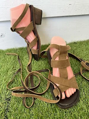 Free People Leather Wrap Knee High Wrap Sandals 2” Block Heel Size 37 | US 6-7 • $30.36