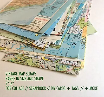 Vintage Map Scrap Pieces Geography Project Scrapbook Map Ephemera Map Crafts • $7.35