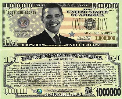Barack Obama Gospel Tract Million Dollars USA Money Play Fun Gift Bill Novelty • $0.99