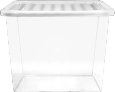 80 Litre Clear Plastic Storage Box With Lid Extra Large Stackable Container • £14.99