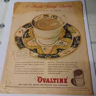 Vintage Australian Advertising 1947 Ad OVALTINE Royal Crown Derby Porcelain Art  • $18.50