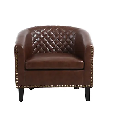 Accent Armchair Single Sofa Club Leisure Barrel Chair Wood Leg PU Leather Rivets • $199