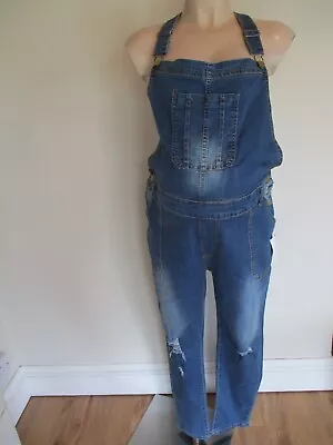 Blue Distressed Maternity Slim Leg Denim Jeans Dungarees Size 3xl Uk 18 New • £25