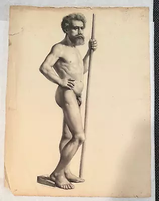 19th Century Academic Male Nude Figure Drawing Auguste Bouchet Academie C. 1853 • $100