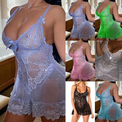 £7.12 • Buy PLUS SIZE Womens Sexy Lace Nightdress Lingerie Babydoll Nightwear Sleepwear UK