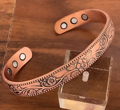 Pure Copper Magnetic Bangle Bracelet Arthritis Pain Relief Energy Cuff Flower • $15.99