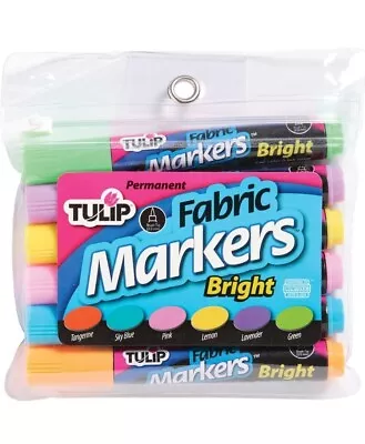 Tulip Fabric Markers BRIGHT Colour 6 Permanent Textile Pens Brush Tip Marker • £9.10