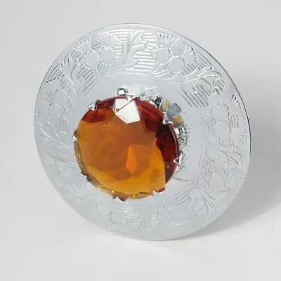 Vintage Mizpah Victorian Revival Large Scottish Brooch/pin Amber Glass 3 W • $80