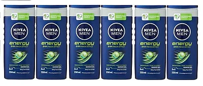 NIVEA Men Shower Gel Energy Energising Mint Body Wash 6 Pack X 250 Ml • £13.90