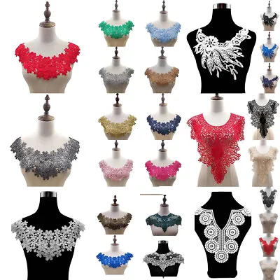 Long Flower Applique Lace Collar Trim Embroidered Neckline Sewing Patches Decor • £4.60