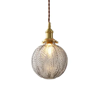 Vintage Industrial Pendant Light Ribbed Round Glass Globe Shade Ceiling Lamp • $61.51