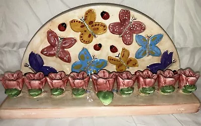 Children's Ceramic Butterflies Ladybugs And Flowers 9 Candle Menorah • $24.99