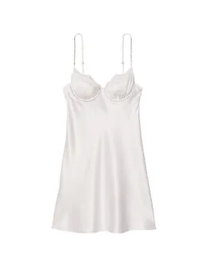 VICTORIA'S SECRET Satin Embellished Bride Cupped Mini Slip XL White • $65.99