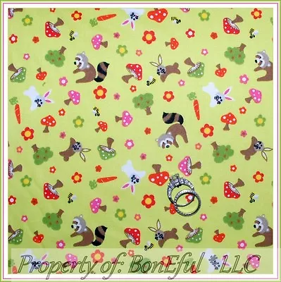 BonEful FABRIC FQ Cotton Quilt VTG Mushroom Bunny Rabbit Raccoon Bee Flower Tree • £4.51