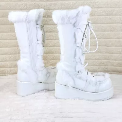 Cubby 311 Stomper White Mammoth Platform Goth Punk Knee Boots NY  DEMONIA • $110.95