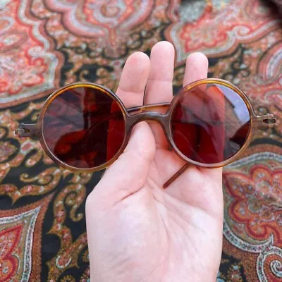 Vintage 1920’s Celluloid Round Sunglasses Tortoise Shell RARE Orange Lenses • $100