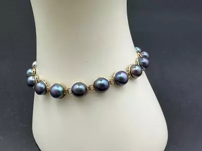 Fine 14kt Solid Yellow Gold Mabe Black Pearl Bracelet. • $495