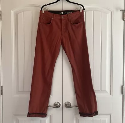 Men's 7 For All Mankind Standard Jeans Size 32 Red Button Fly Cuffs • $45