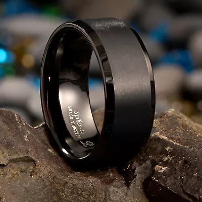 10mm Classic Black Mens Wedding Band ATOP Jewelry Carbide Tungsten Ring • $15.99