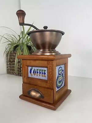 Manual Coffee Grinder Wooden Vintage Portable Hand Crank Coffee Bean Mosaic • £14.99