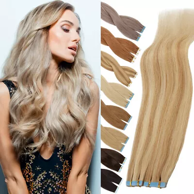 8-26inch Full THICK Tape In Human Remy Hair Real Hair Extensions Skin Weft 150g+ • £44.38