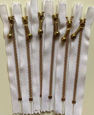 (Lot Of 6) 5” WHITE #4 Metal Zipper Lot *USA Made* Vintage NOS • $12.99