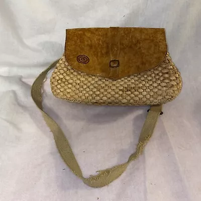 VTG BORELLI Leather Woven Braided Straw Woven Handbag Purse Bag Italian RARE • $22.99
