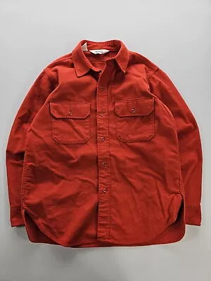 VTG 80s Woolrich Orange Cotton Chamois Cloth Flannel Work Shirt L Made In USA • $25.44