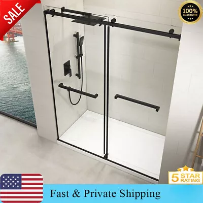 60''W X 76''H Sliding Frameless Shower Door In Matte Black W/ 3/8'' Clear Glass • $490.99