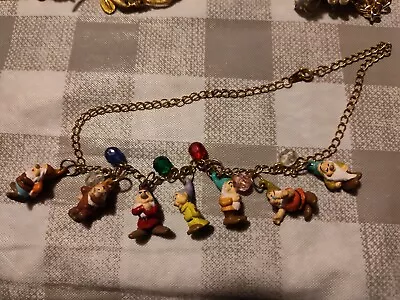 Vintage 1980s Disney Snow White Dwarfs Resin Charm Bracelet Applause Antique • $55