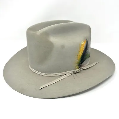 John B. STETSON Rancher Hat Size 7 1/8 RANCHER 5x Beaver No. 57 Grey Vintage • $120.99