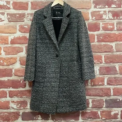 Zac Posen Giselle Coat Womens Size 10 Gray Wool Blend Herringbone Long Jacket • $67.99
