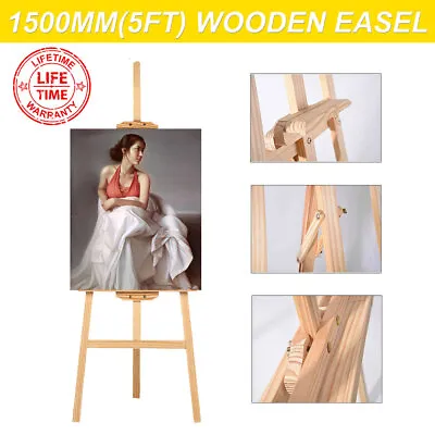 1.5M A Frame Wooden Pine Tripod Studio Canvas Easel Art Stand Wood Multi-Purpose • £6.83