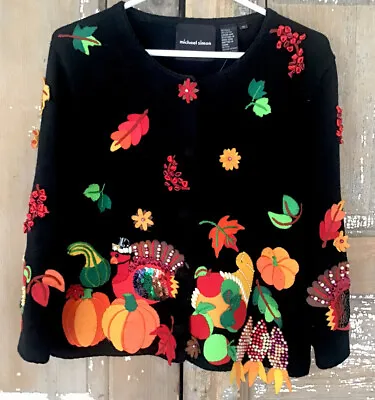 Michael Simon M Pumpkin￼ Thanksgiving Turkey Sweater Fall Art To Wear • $118