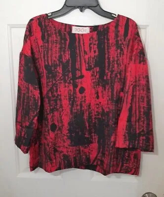 Eggs Made In Italy Sz 42 Womens M Red &  Black Abstract Top Blouse Tunic NWT! • $12.35