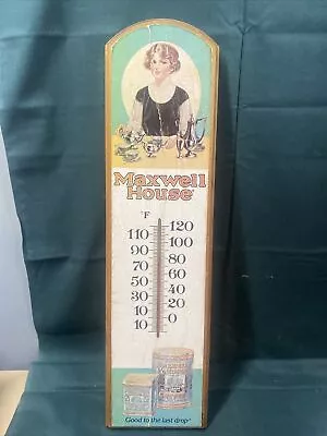 Vintage Maxwell House Coffee Wooden Thermometer Wall Sign 18  X 5  • $59.99