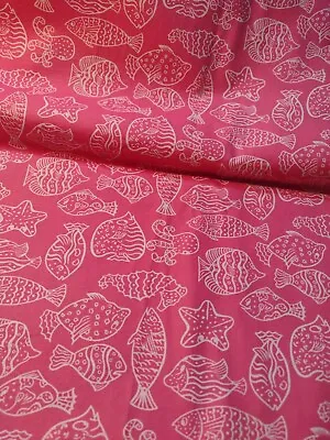 Hot Pink Coastal Ocean Fabric By The Yard Fish Octopus Seahorse Starfish • $11.49