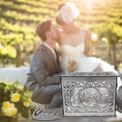 DIY Wedding Card Box Wooden Wedding Box Hollow Reception Envelope Holder EC • $68.09