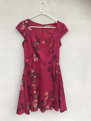 /🎈 REVIEW Floral Pink A-line Fit And Flare Dress Shift Cherry Blossom 10 S • $34