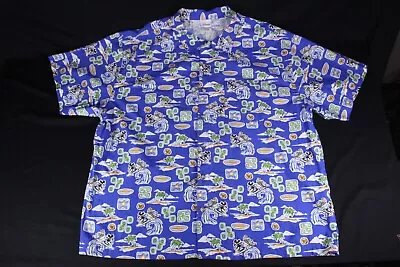 Disney Store Men's XL Hawaiian Shirt Mickey Donald Surfing Cotton Blue Tropical • $22.93